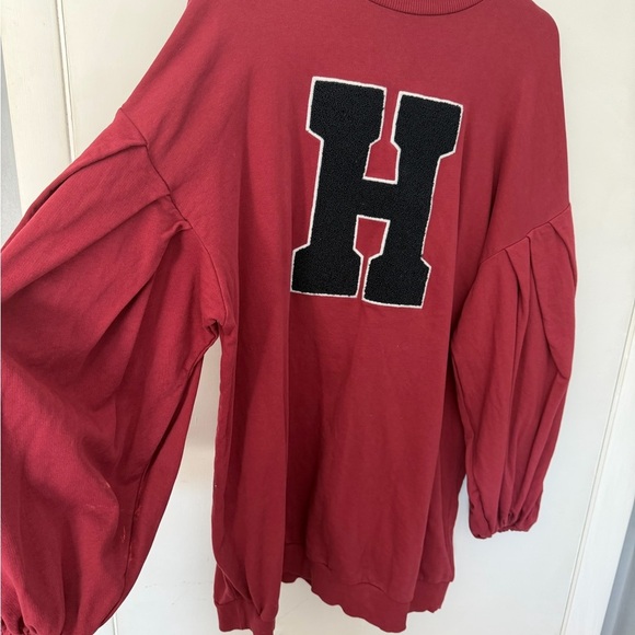 ASOS oversized collegiate Sweatshirt Dress with Balloon Sleeves - Picture 3 of 5